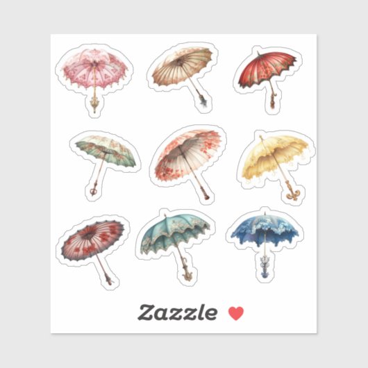 9 Rococo Parasol op maat gesneden vinyl Sticker (Vel)