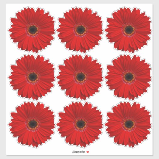 9 Rode Gerber Daisy Flower Kiss-Cut Stickers (Vel)