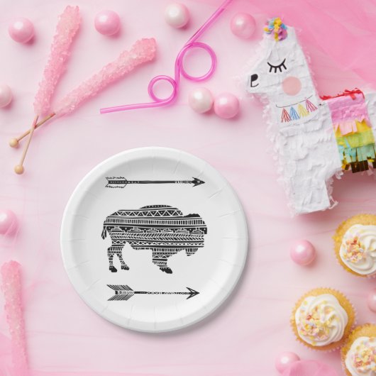 9"Rond Document Bord Boho Buffalo Tribal Pattern B (Feest)