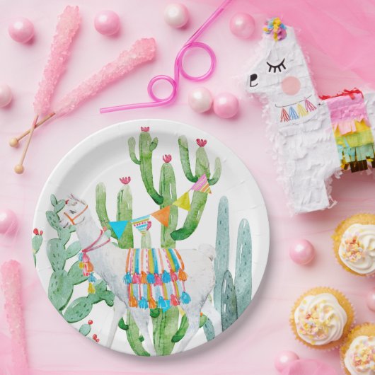 9"Rond Document Bord Boho Llama Bohemian Cacti Des (Feest)