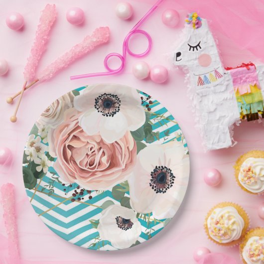 9"Rond Document Bord Geometrisch Roos Chevron Blau (Feest)