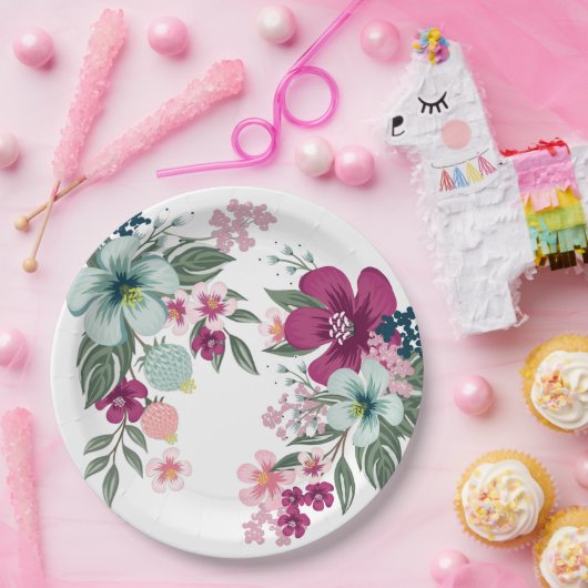 9"Rond Document Bord Tropische Bloem op Wit (Feest)