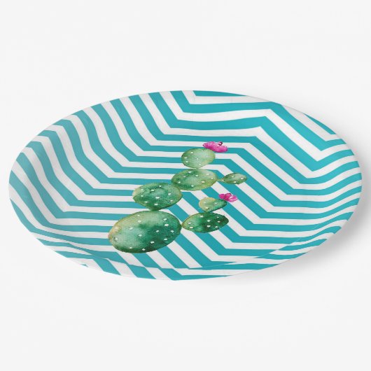 9" Rond Papier Bord Boho Cacti Cactus Succulent B (Gekanteld)