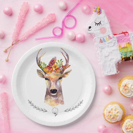 9" Rond Papier Bord boho hert Buck Hoofd Browning (Feest)