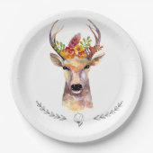 9" Rond Papier Bord boho hert Buck Hoofd Browning (Voorkant)