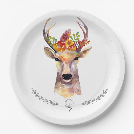 9" Rond Papier Bord boho hert Buck Hoofd Browning (Voorkant)
