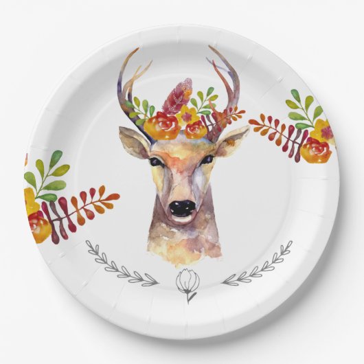 9" Rond Papier Bord boho hert Buck Hoofd Browning (Voorkant)