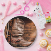 9" Rond Papier Bord Cowboy Boots Schuur Hout Rusti (Feest)