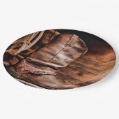 9" Rond Papier Bord Cowboy Boots Schuur Hout Rusti (Gekanteld)