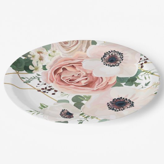 9" Rond Papier Bord Geometrische Tuin Roos Anemone (Gekanteld)