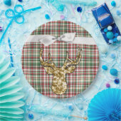 9" Rond Papier Bord Gouden Glitter Rendier Plaid (Feest)