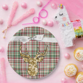 9" Rond Papier Bord Gouden Glitter Rendier Plaid (Feest)