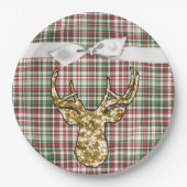 9" Rond Papier Bord Gouden Glitter Rendier Plaid (Voorkant)