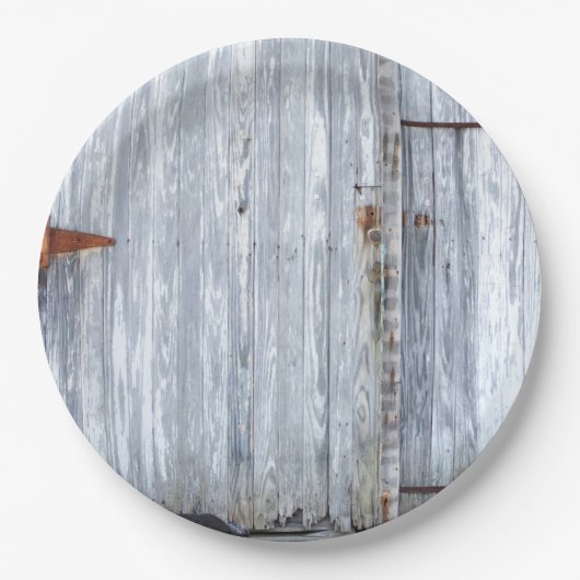 9"Rond Papier Bord Wit Wassen Houten Schuurdeur Co (Voorkant)