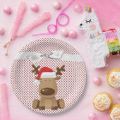 9" Ronde Papier Bord Rendier Kerst XMAS Polka (Feest)