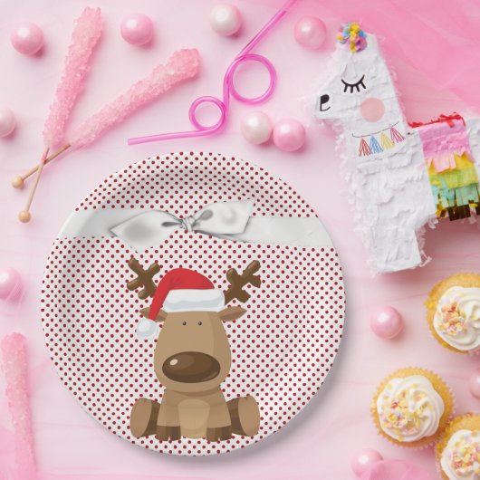 9" Ronde Papier Bord Rendier Kerst XMAS Polka (Feest)