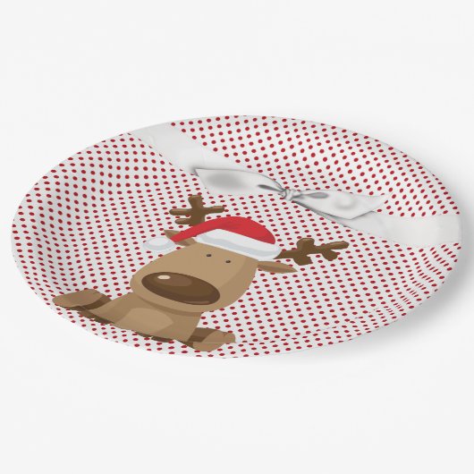 9" Ronde Papier Bord Rendier Kerst XMAS Polka (Gekanteld)