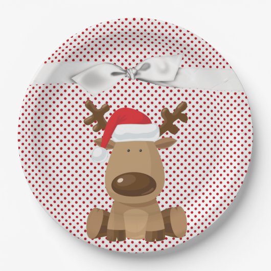9" Ronde Papier Bord Rendier Kerst XMAS Polka (Voorkant)