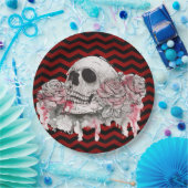 9" Ronde Papier Bord schedel Roos gothic Chevron z (Feest)