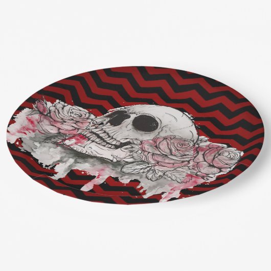 9" Ronde Papier Bord schedel Roos gothic Chevron z (Gekanteld)
