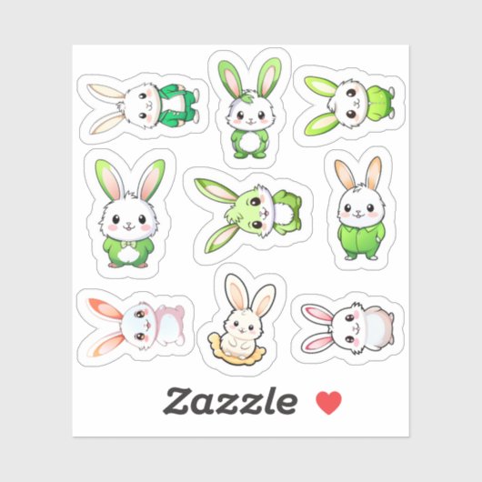 9 Schattige konijnen Sticker (Vel)