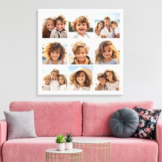 9 Square Photo Collage - Zwart-wit Canvas Afdruk (Insitu (Woonkamer))