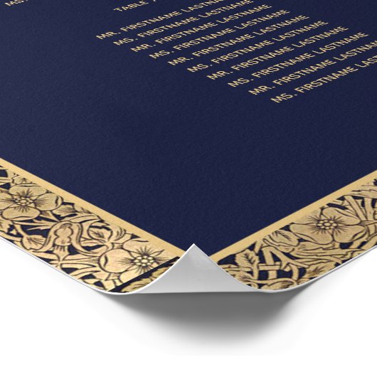 9 Tabel Elegant marineblauw gouden Rozen Poster (Hoek)