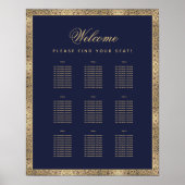 9 Tabel Elegant marineblauw gouden Rozen Poster (Voorkant)