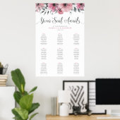 9 Tabel Roze Floral Wedding Seating Chart Poster (Thuiskantoor)