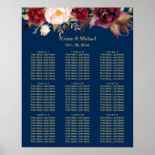 9 Tables Burgundy Floral Wedding Seding Chart Poster (Voorkant)