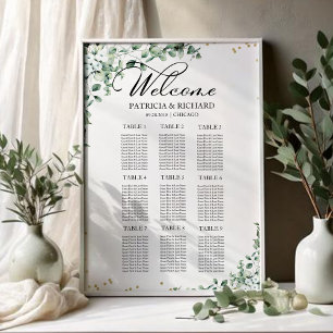9 Tables Greenery Wedding Seating Chart Poster