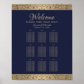 9 Tables Navy Blue Wedding Seding Chart Gold Roos Poster (Voorkant)