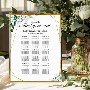 9 Tables Wedding Seating Chart Greenery Geometric Poster