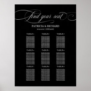 9 Tables Wedding Seding Chart Board Black Poster