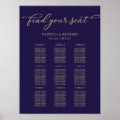 9 Tables Wedding Seding Chart Chic Gold Navy Blue Poster (Voorkant)