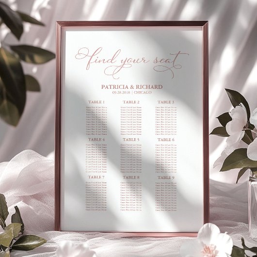 9 Tables Wedding Seding Chart Elegant Poster