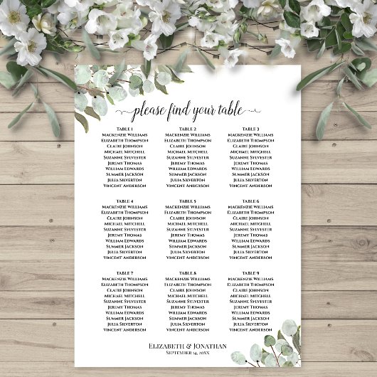 9 Tafel bijtende Eucalyptus Wedding Seating Chart Poster
