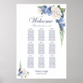 9 Tafel Blauw Wit Rose Bloemen Zitting Grafiek Poster (Voorkant)