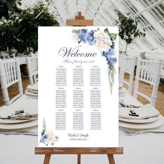 9 Tafel Blauw Wit Rose Bloemen Zitting Grafiek Poster