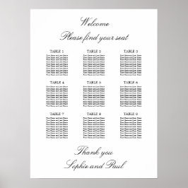 9 Tafel Elegante Minimalistische Zitplaatskaart Poster