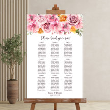 9 Tafel Elegante Roze Bloemige Trouw Stoelenkaart