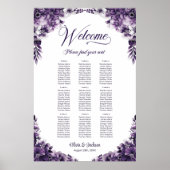 9 Tafel Paarse Bloem Bruiloftstoelindeling Poster (Voorkant)