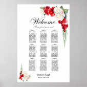 9 Tafel Rood Wit Rose Bloemen Zitting Grafiek Poster (Voorkant)