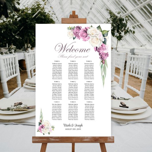 9 Tafel Roze Witte Roos Bloemen Zitting Grafiek Poster
