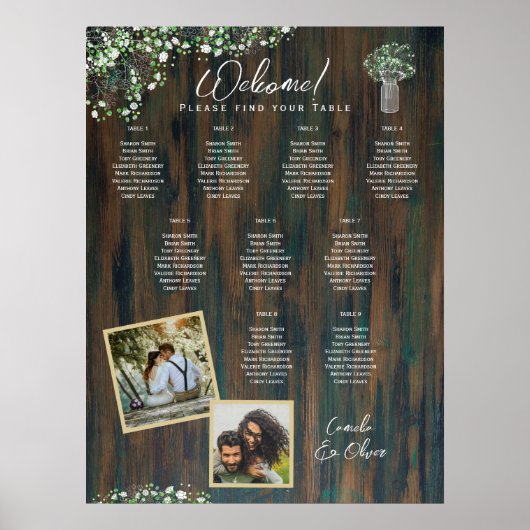 9 Tafel Rustisch Hout Gypsophila FOTO SEIENDE Schu Poster (Voorkant)