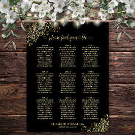 9 tafel trouwzaal stoelindeling Zwart met Gouden V Poster