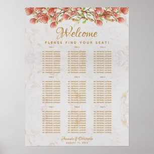 9 Tafel Trouwzaalstoelindeling Roze Magnolia Marme Poster
