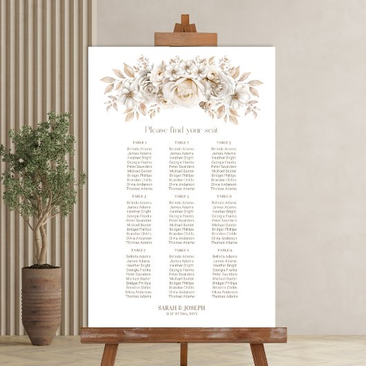 9 Tafel Witte Bloem Bruiloftstoelindeling Grafiek Poster