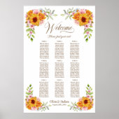 9 Tafel Zonnebloem Roos Bruiloft Zittingkaart Poster (Voorkant)
