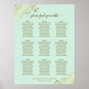9 Tafelbruiloft - Zittingskaart Mint Green & Gold Poster